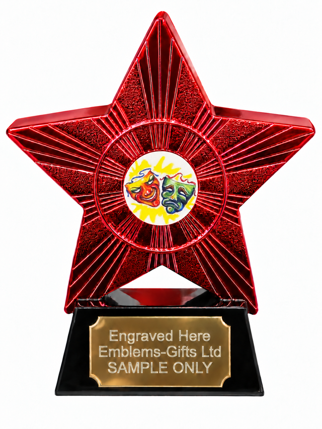Red Superstar Drama Comedy and Tragedy Masks Resin Trophy 140 x 125mm (A4)