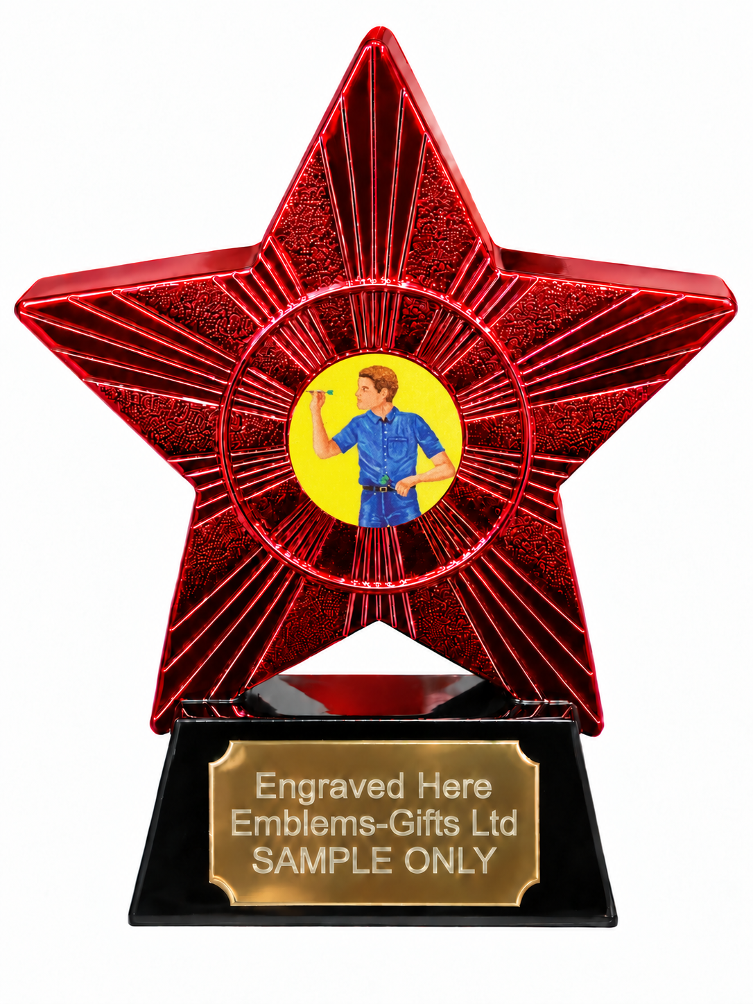 Red Superstar Male Darts Player Blue Shirt Resin Trophy 140 x 125mm (A4)