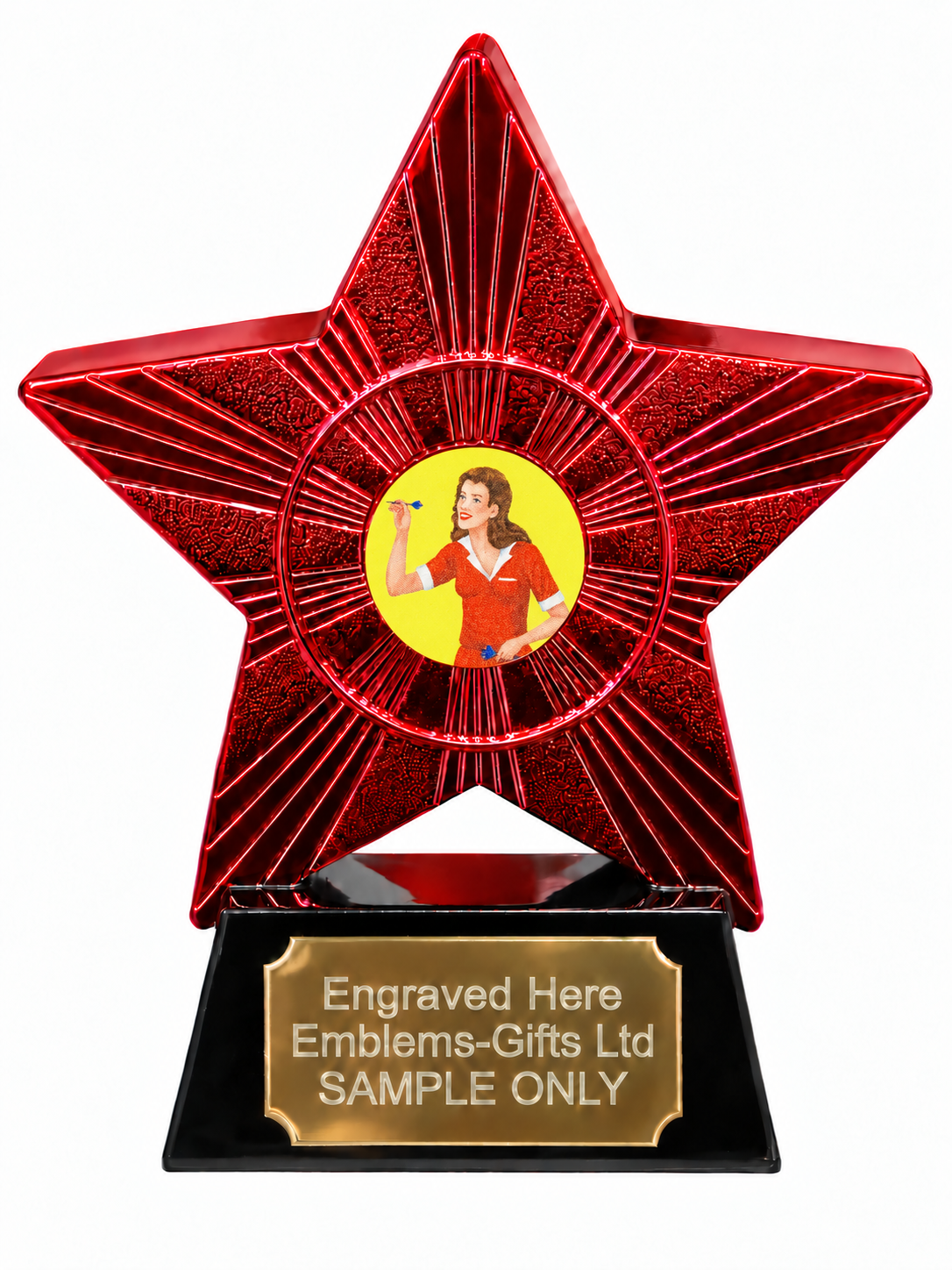 Red Superstar Female Darts Player Red Dress Resin Trophy 140 x 125mm (A4)