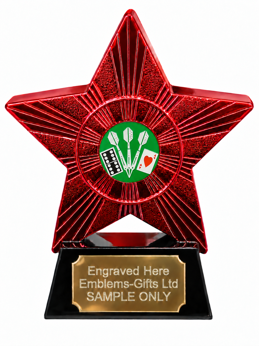 Red Superstar Darts Dominoes and Cards Green Resin Trophy 140 x 125mm (A4)