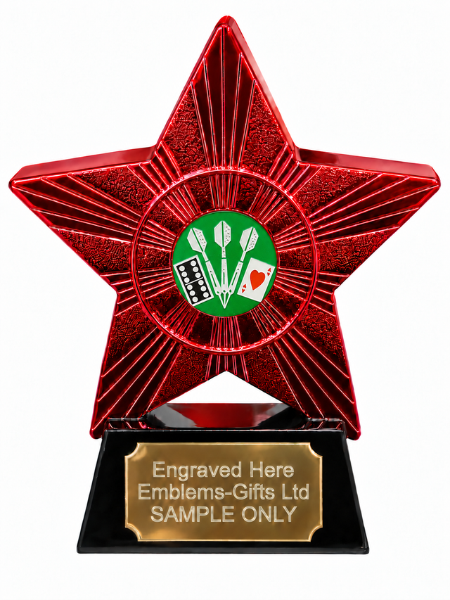Red Superstar Darts Dominoes and Cards Green Resin Trophy 140 x 125mm (A4)