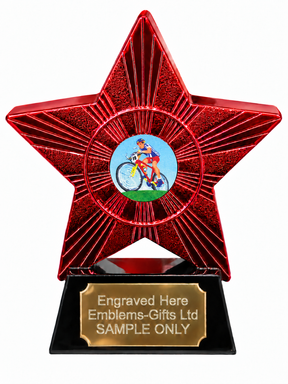 Red Superstar Mountain Bike Cyclist Resin Trophy 140 x 125mm (A4)