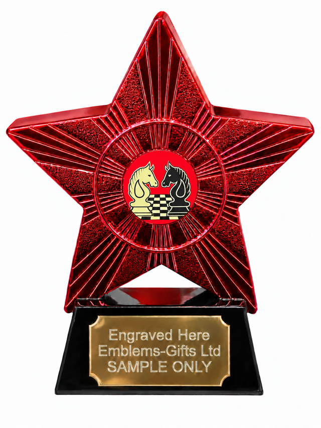 Red Superstar Chess Knights Resin Trophy 140 x 125mm (A4)