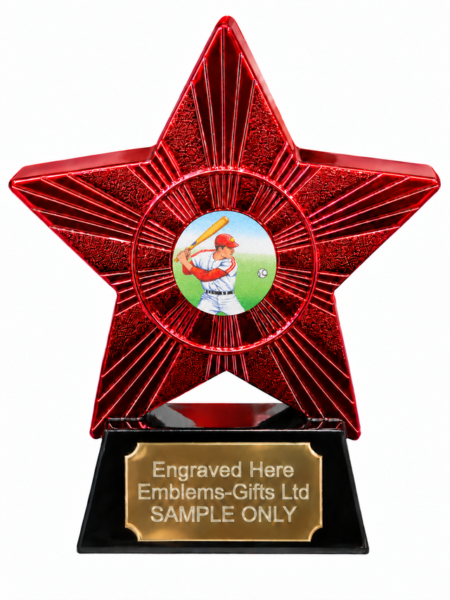 Red Superstar Baseball Batter Resin Trophy 140 x 125mm (A4)