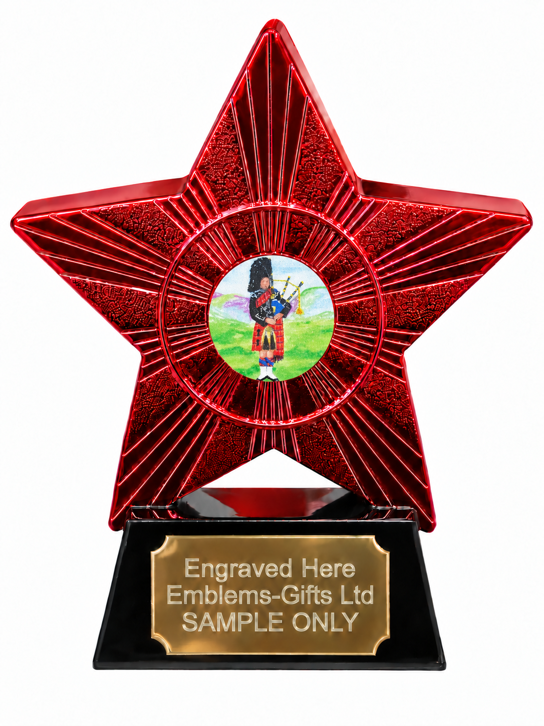 Red Superstar Scottish Bagpiper Resin Trophy 140 x 125mm (A4)