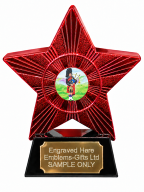 Red Superstar Scottish Bagpiper Resin Trophy 140 x 125mm (A4)