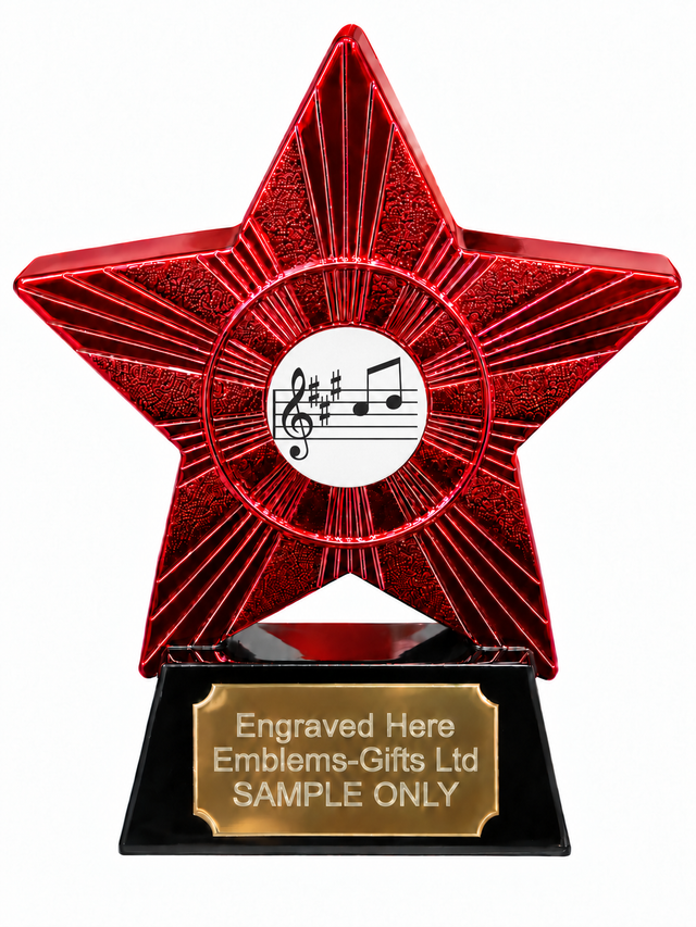 Red Superstar Music Notes and Treble Clef Resin Trophy 140 x 125mm (A4)