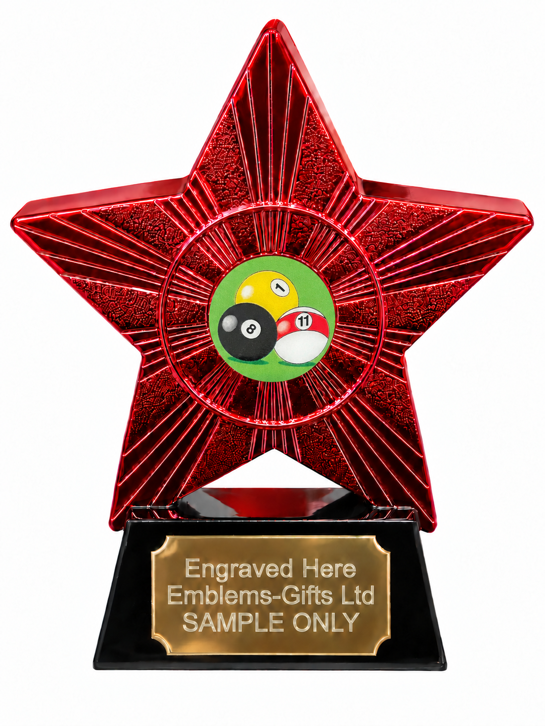 Red Superstar Pool Balls 1 8 and 11 Resin Trophy 140 x 125mm (A4)