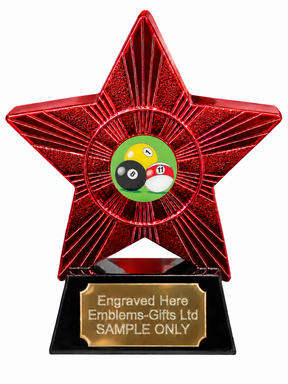 Red Superstar Pool Balls 1 8 and 11 Resin Trophy 140 x 125mm (A4)