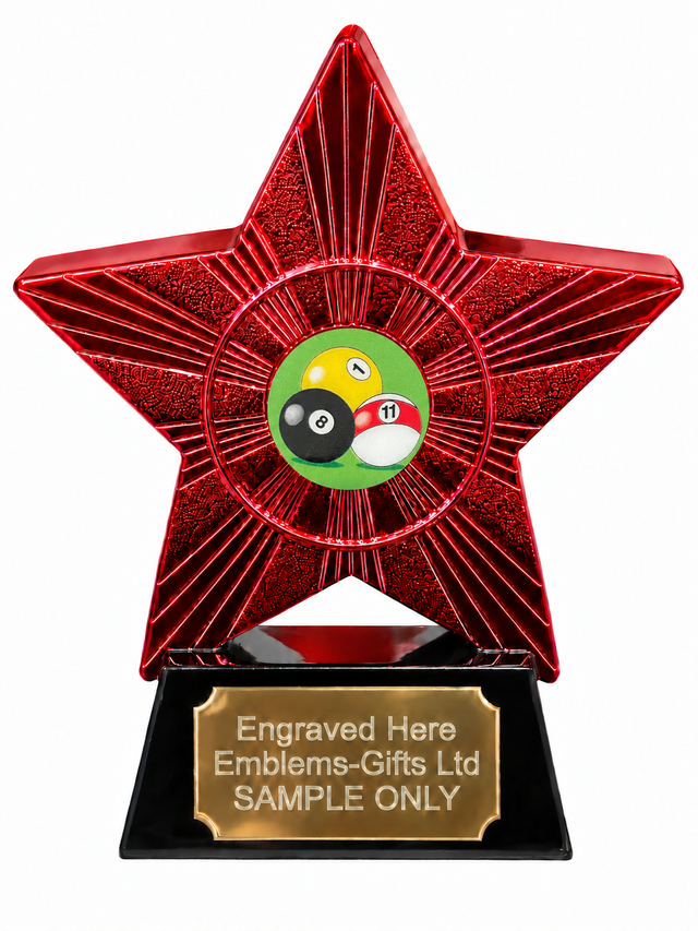 Red Superstar Pool Balls 1 8 and 11 Resin Trophy 140 x 125mm (A4)