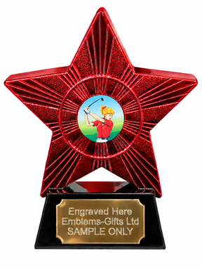 Red Superstar Female Golfer Red Shirt Resin Trophy 140 x 125mm (A4)