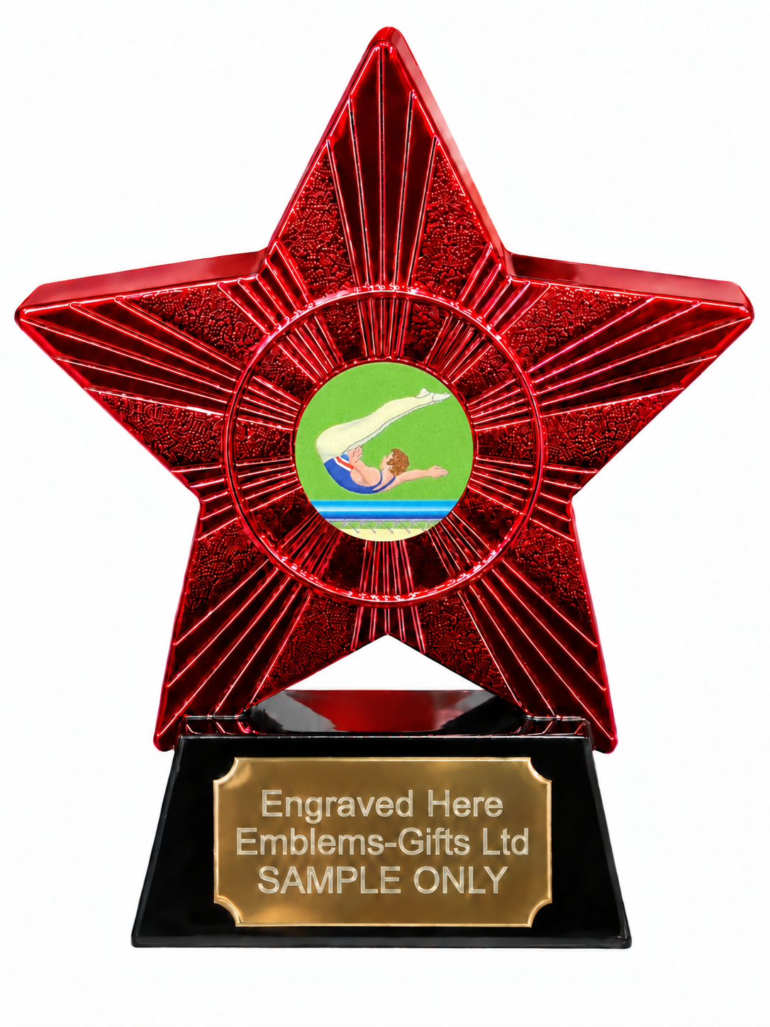 Red Superstar Male Trampolinist Resin Trophy 140 x 125mm (A4)