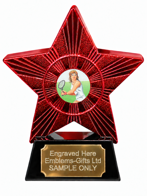 Red Superstar Female Tennis Player Resin Trophy 140 x 125mm (A4)