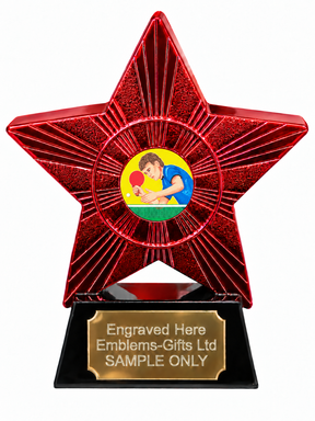 Red Superstar Male Table Tennis Player Resin Trophy 140 x 125mm (A4)