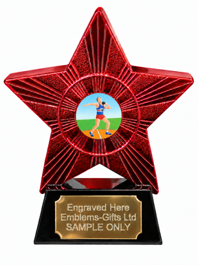 Red Superstar Male Shot Put Athlete Resin Trophy 140 x 125mm (A4)