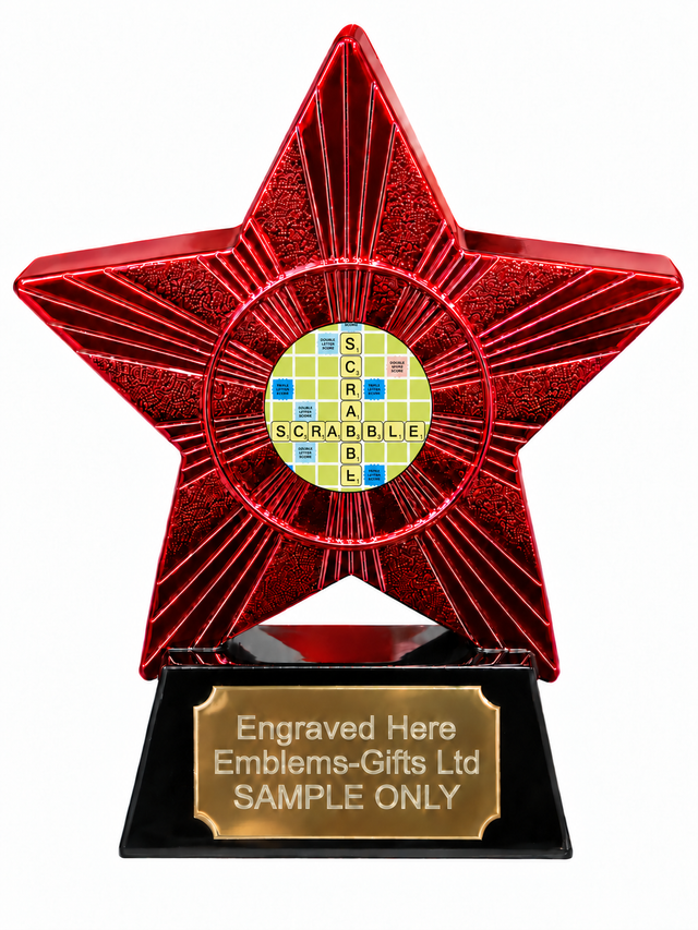 Red Superstar Word Game Board and Letter Tiles Resin Trophy 140 x 125mm (A4)