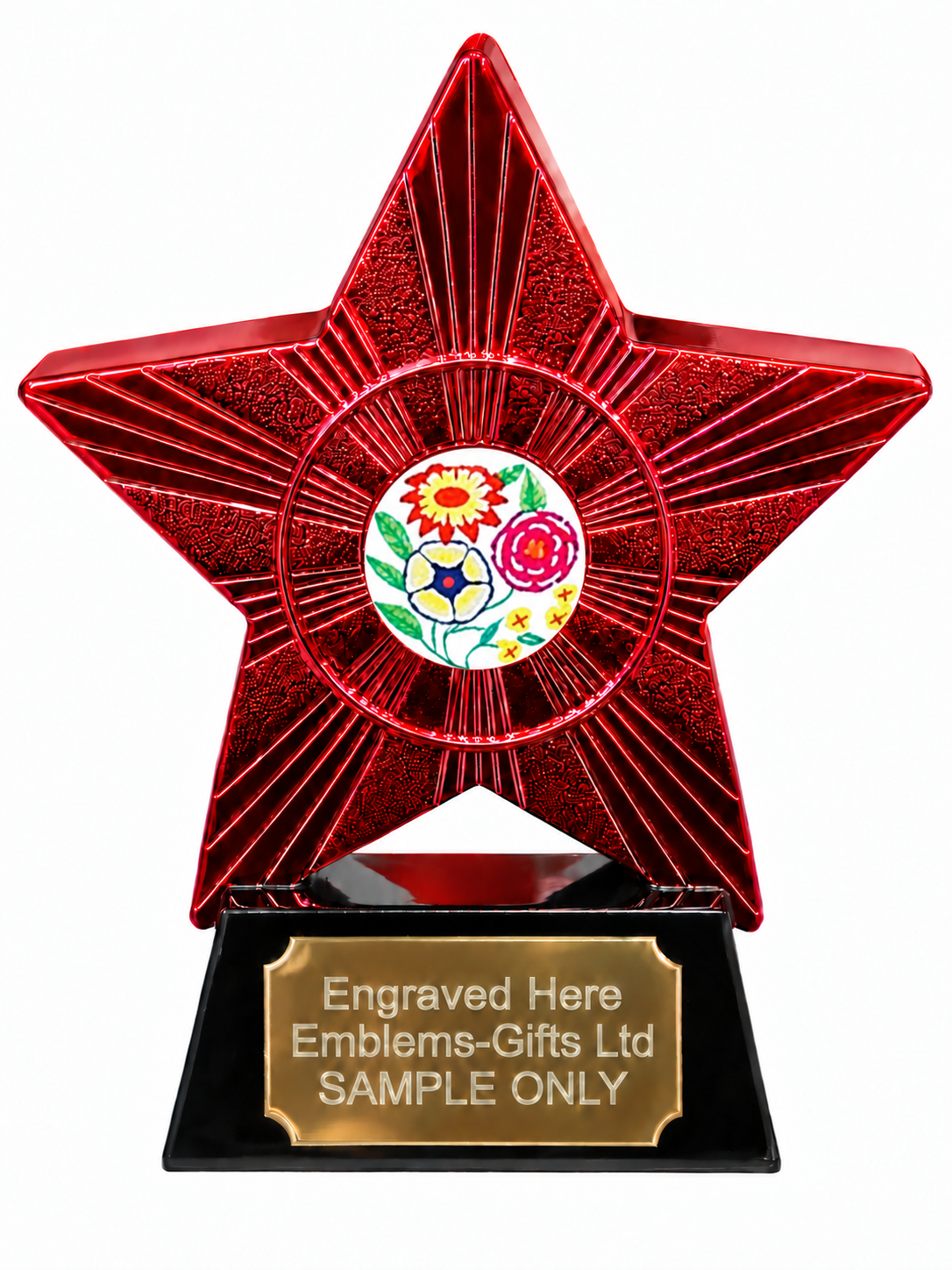 Red Superstar Colourful Flowers Resin Trophy 140 x 125mm (A4)