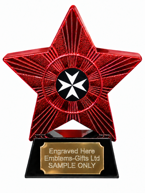 Red Superstar White Maltese Cross Resin Trophy 140 x 125mm (A5)