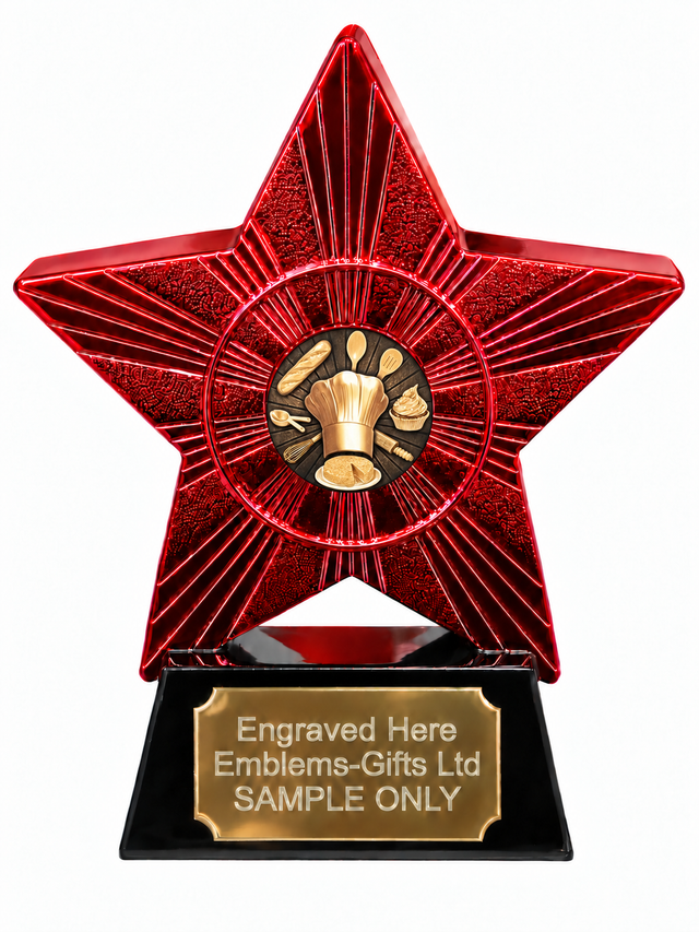 Red Superstar Chef Hat and Baking Resin Trophy 140 x 125mm (A5)
