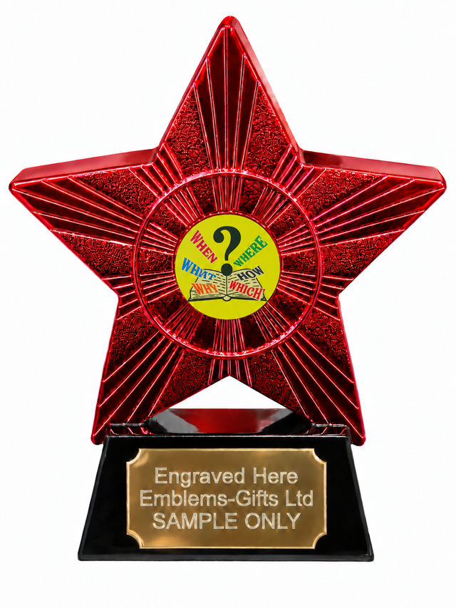 Red Superstar Quiz Questions and Book Resin Trophy 140 x 125mm (A5)