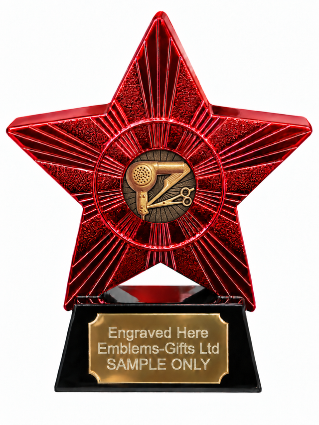Red Superstar Hairdresser Tools Resin Trophy 140 x 125mm (A5)