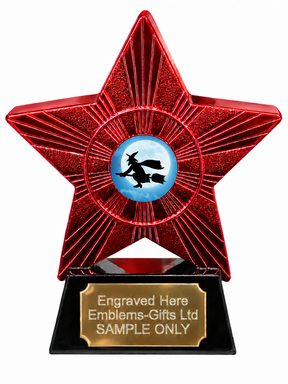 Red Superstar Witch Flying Across Moon Resin Trophy 140 x 125mm (A5)
