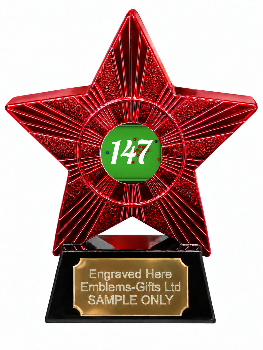 Red Superstar Snooker 147 trophy with original centre design in the small inner circle