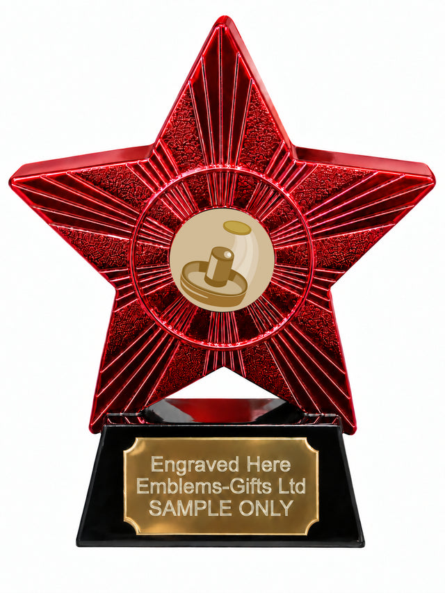 Red Superstar Air Hockey Bronze trophy with original centre design in the small inner circle