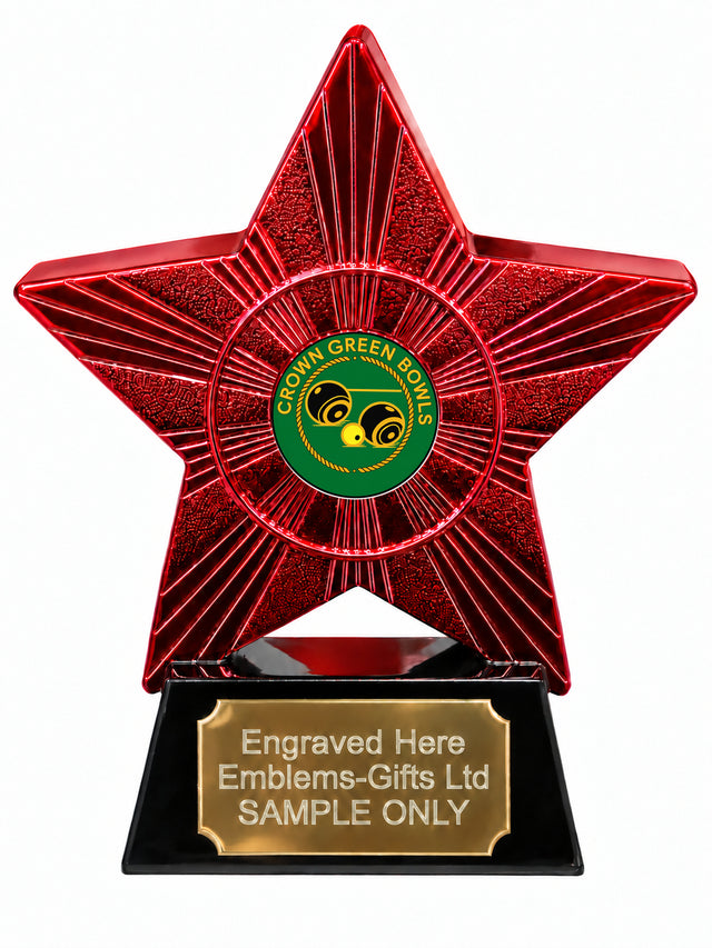 Red Superstar Crown Green Bowls Resin Trophy 140 x 125mm (A6)