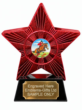 Red Superstar Show Jumping Resin Trophy 140 x 125mm (A6)