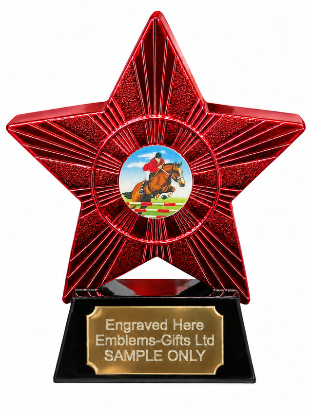 Red Superstar Show Jumping Resin Trophy 140 x 125mm (A6)