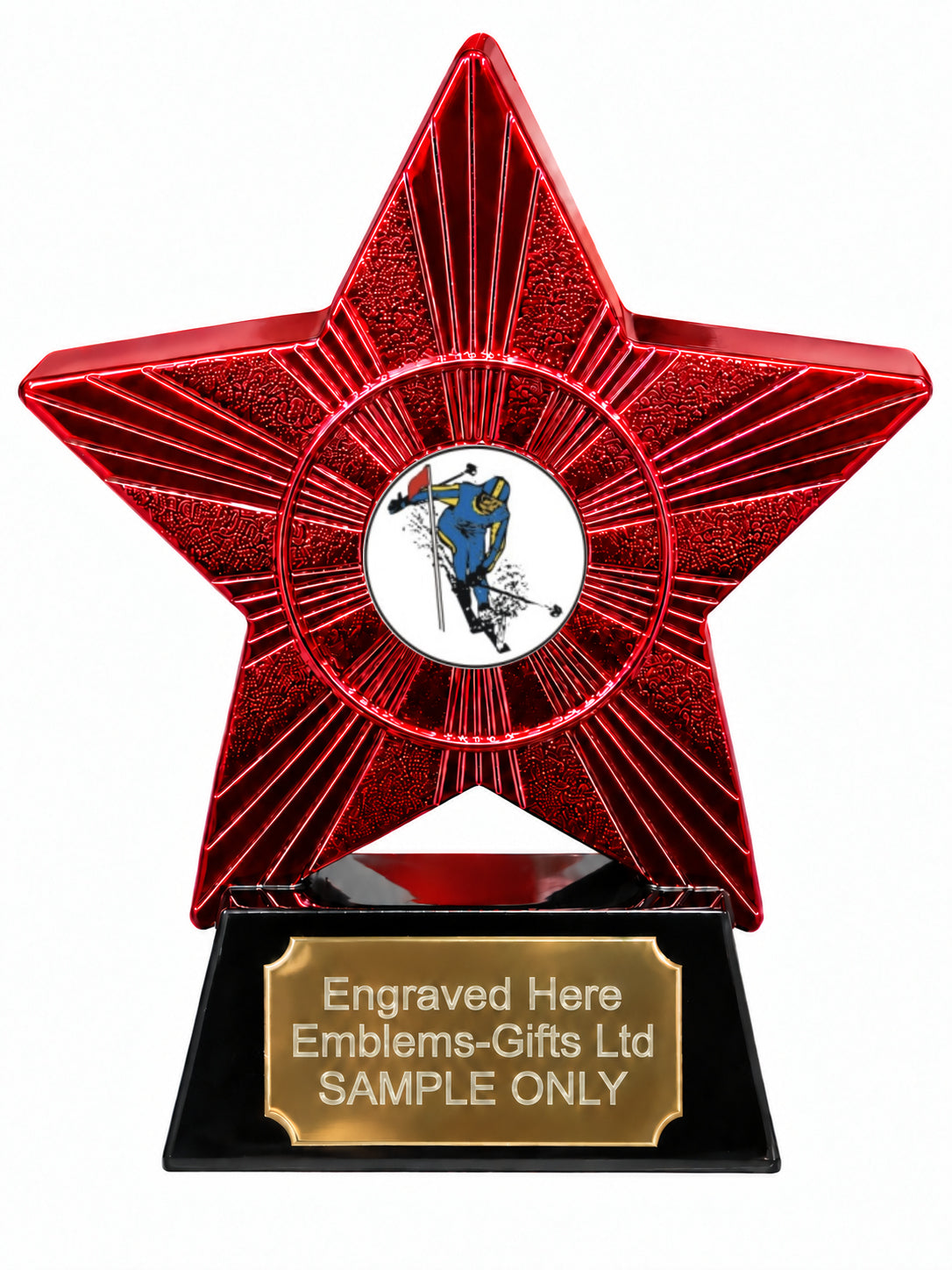 Red Superstar Slalom Skiing Resin Trophy 140 x 125mm (A6)