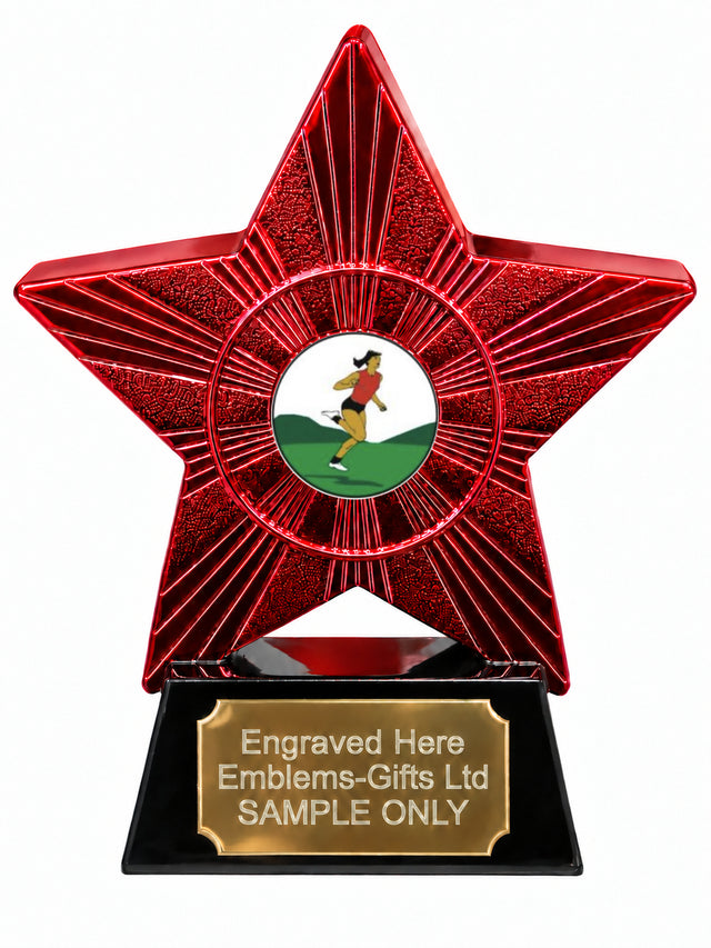 Red Superstar Female Cross Country Runner Resin Trophy 140 x 125mm (A6)