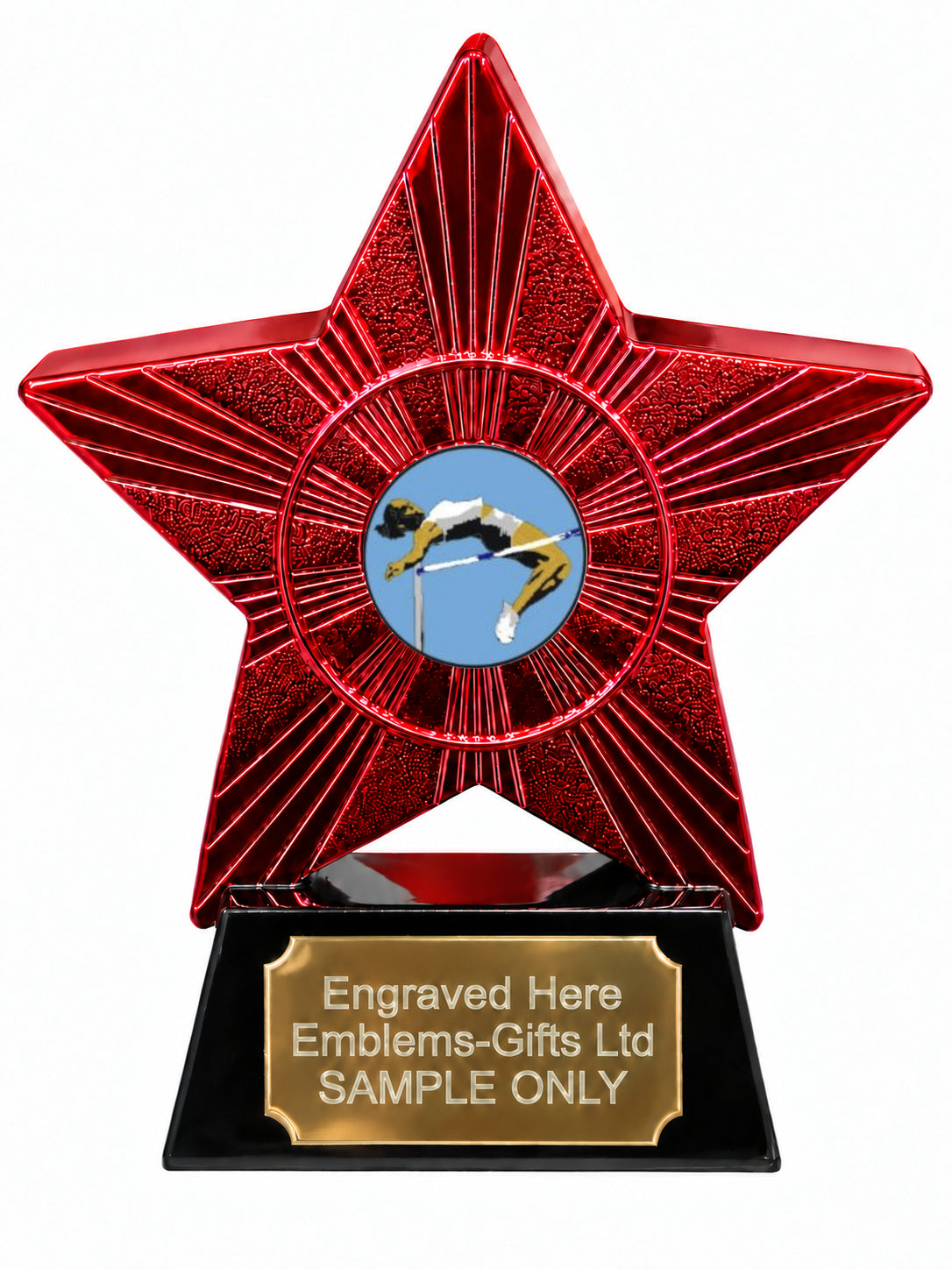 Red Superstar Female High Jump Resin Trophy 140 x 125mm (A6)