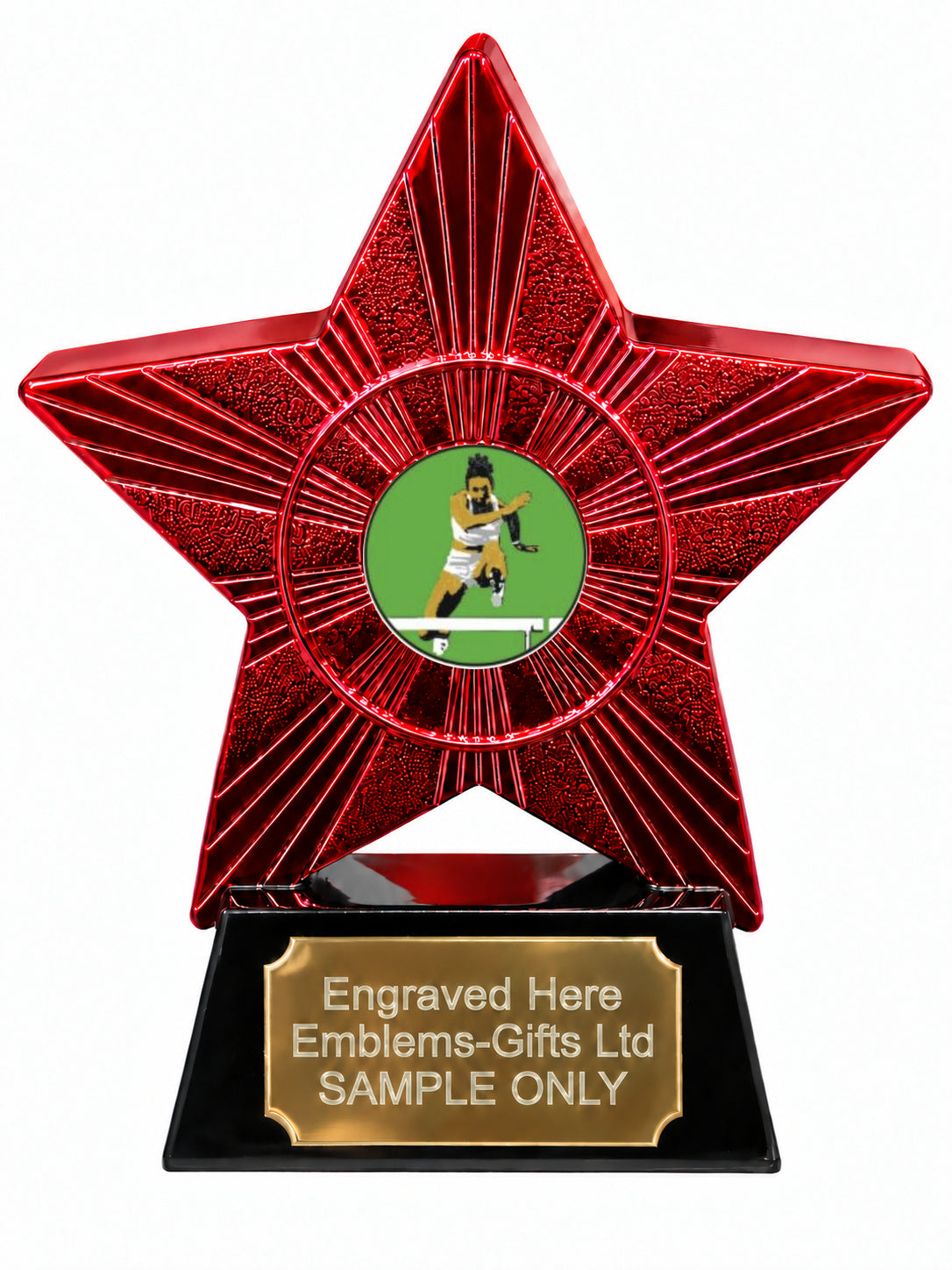 Red Superstar Female Hurdles Resin Trophy 140 x 125mm (A6)