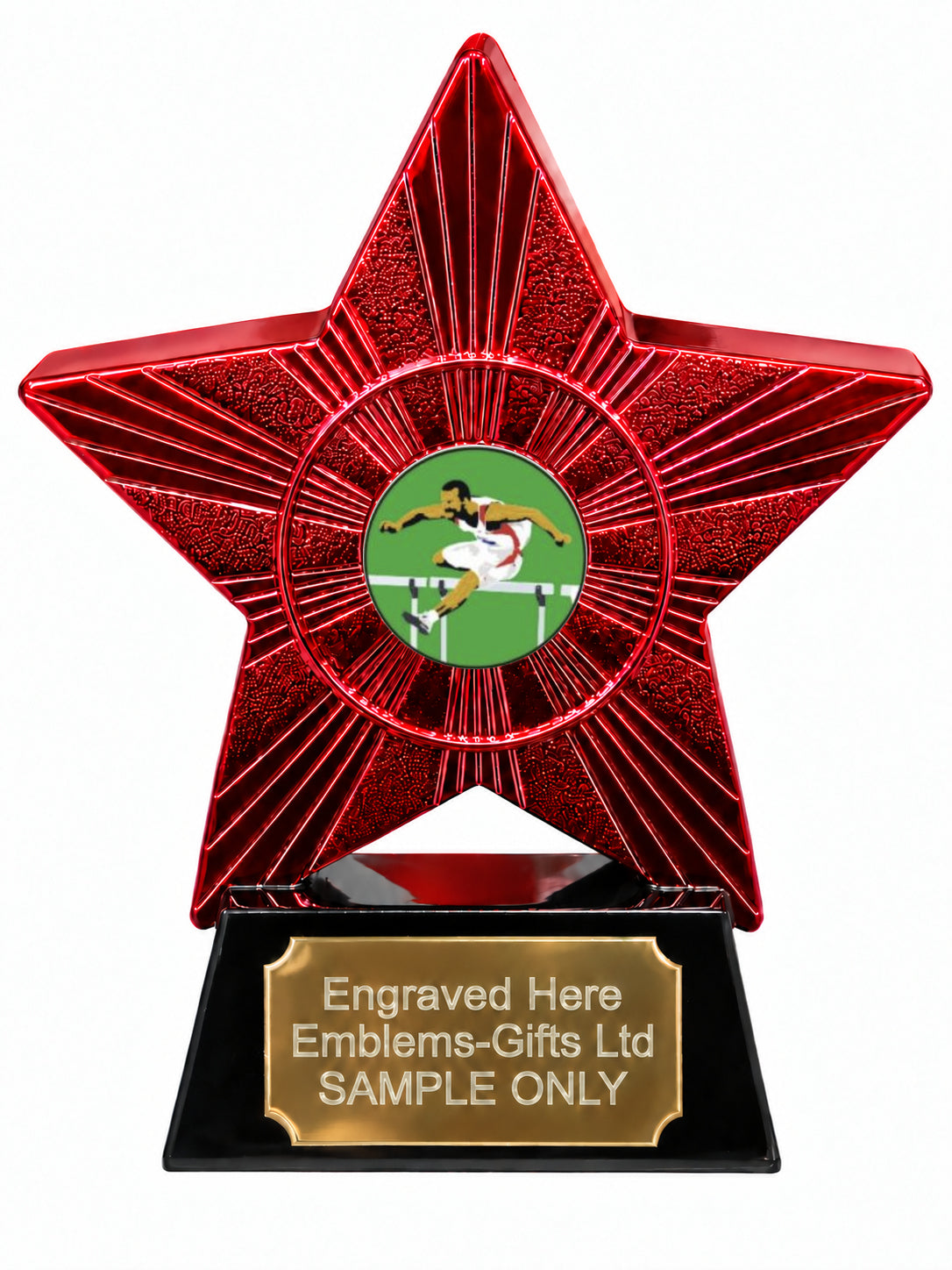 Red Superstar Male Hurdles Resin Trophy 140 x 125mm (A6)