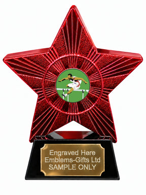 Red Superstar Male Hurdles Resin Trophy 140 x 125mm (A6)