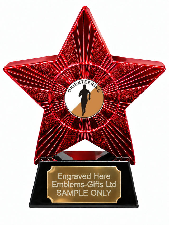 Red Superstar Orienteering Resin Trophy 140 x 125mm (A6)