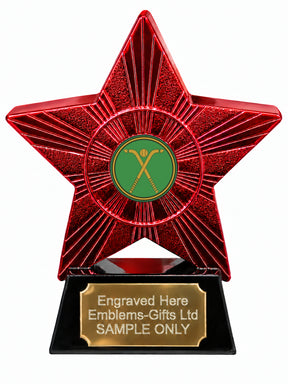 Red Superstar Crossed Hockey Sticks Resin Trophy 140 x 125mm (A6)