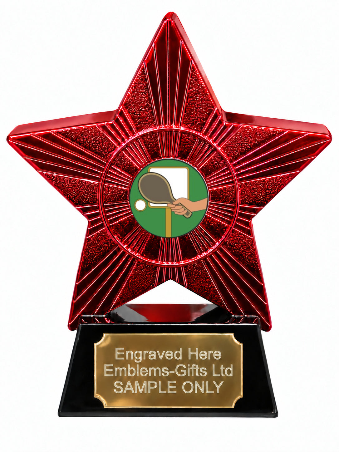 Red Superstar Bat Ball and Wicket Green Resin Trophy 140 x 125mm (A6)