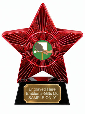 Red Superstar Bat Ball and Wicket Green Resin Trophy 140 x 125mm (A6)