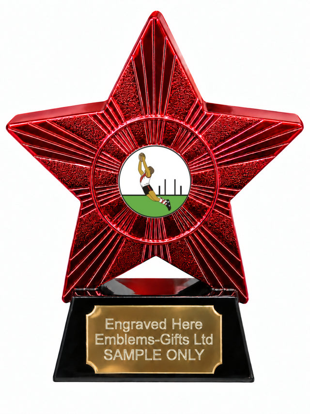 Red Superstar Australian Rules Football Resin Trophy 140 x 125mm (A6)