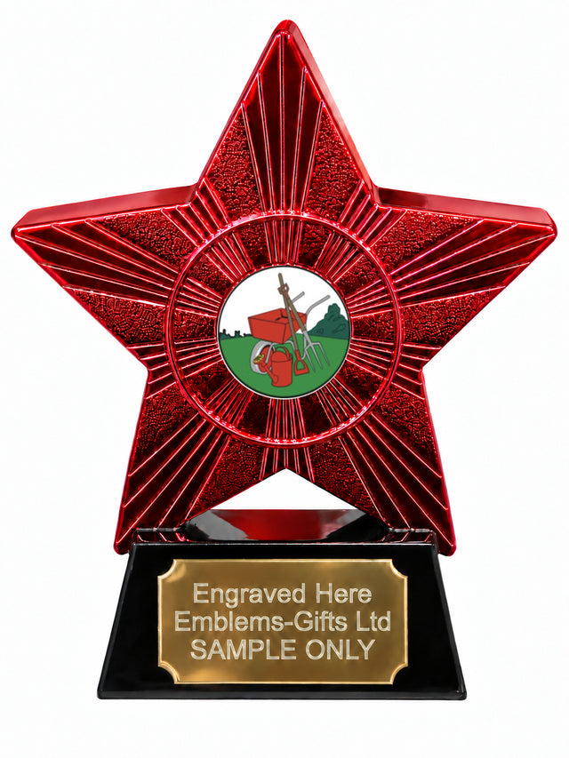 Red Superstar Gardening Tools Resin Trophy 140 x 125mm (A7)