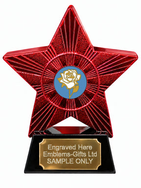 Red Superstar White Rose Blue Background Resin Trophy 140 x 125mm (A7)