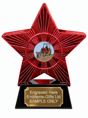 Red Superstar Tractor Ploughing Resin Trophy 140 x 125mm (A7)