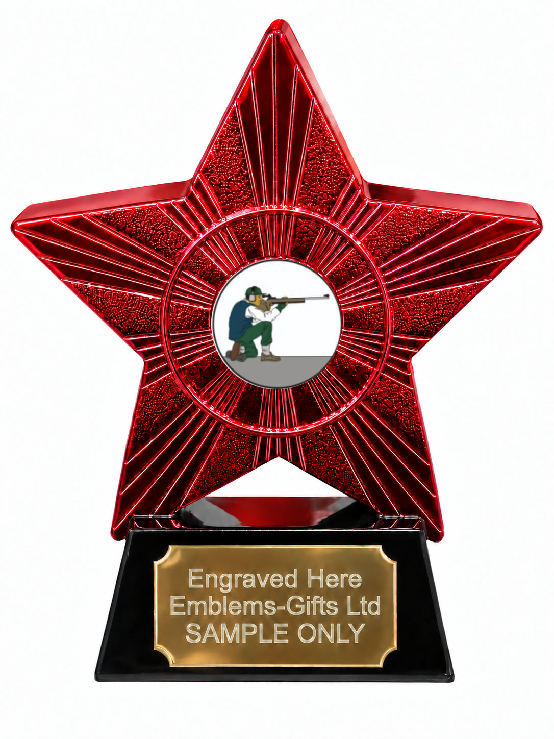 Red Superstar Kneeling Rifle Shooting Resin Trophy 140 x 125mm (A7)