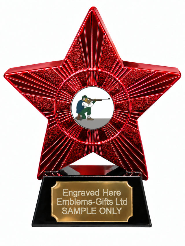 Red Superstar Kneeling Rifle Shooting Resin Trophy 140 x 125mm (A7)