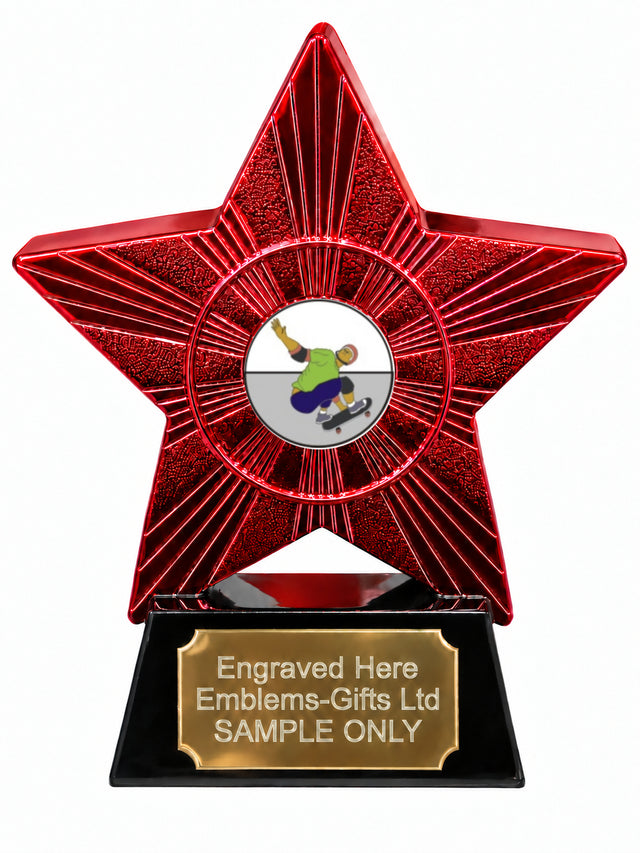 Red Superstar Skateboarder Green Shirt Resin Trophy 140 x 125mm (A7)