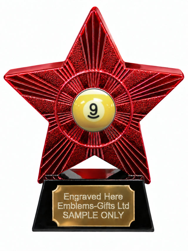 Red Superstar Nine Ball Pool Resin Trophy 140 x 125mm (A7)
