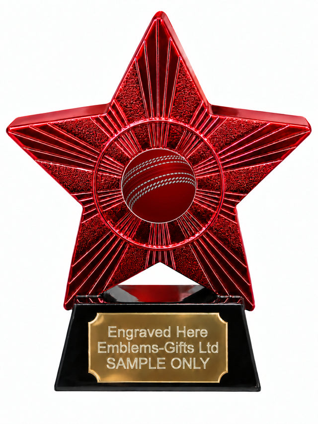 Red Superstar Cricket Ball Resin Trophy 140 x 125mm (A8)